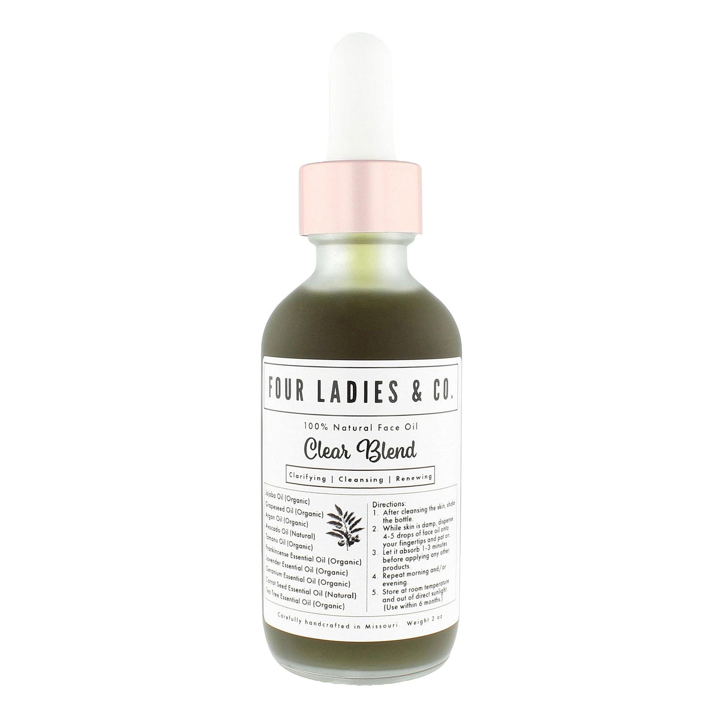 Clear Blend Face Oil Natural Ingredients Four Ladies & Co Clarifying Cleansing Renewing