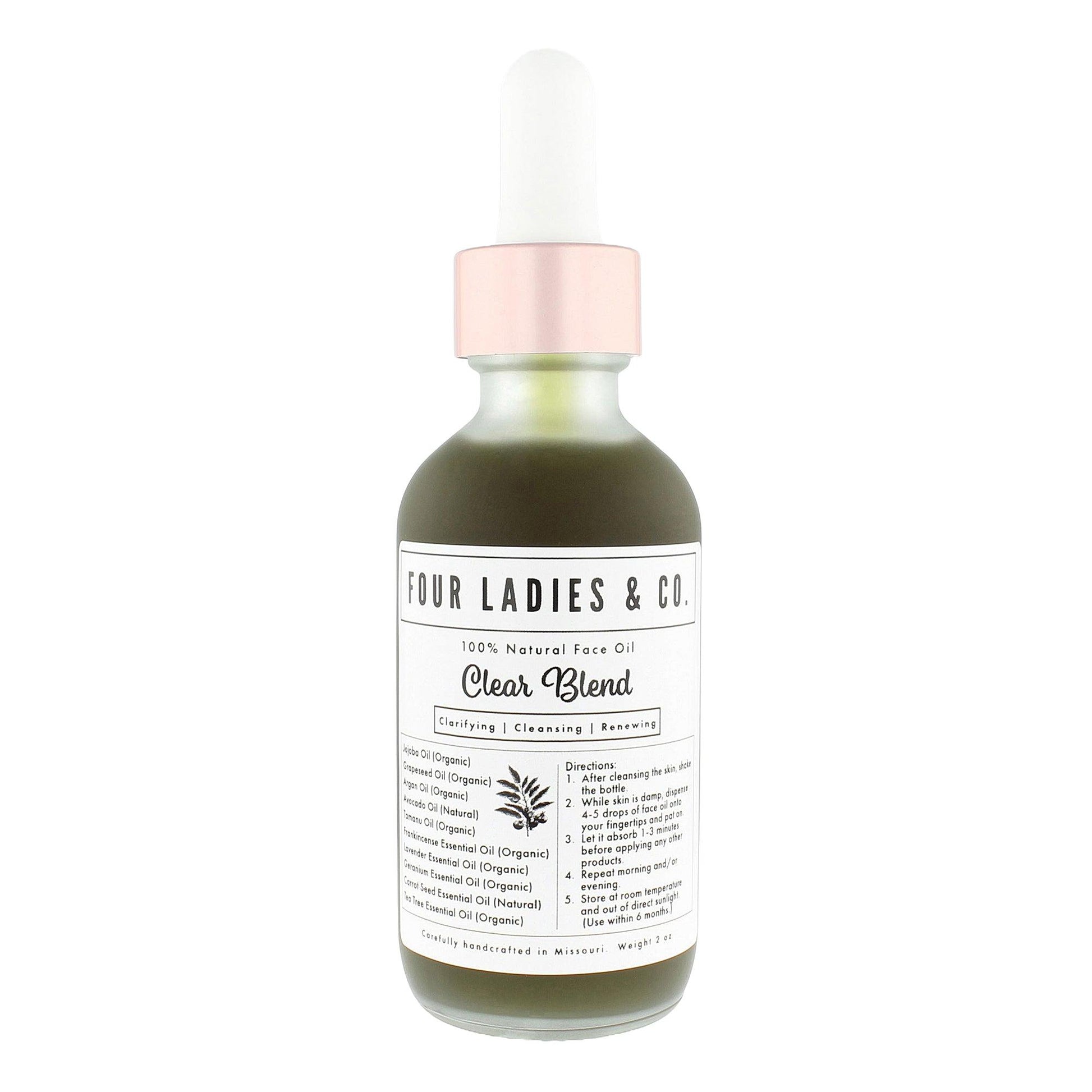 Clear Blend Face Oil Natural Ingredients Four Ladies & Co Clarifying Cleansing Renewing