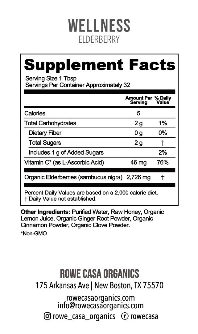 Rowe Casa Organics | Elderberry Immune Support | 16 oz Regular Elderberry