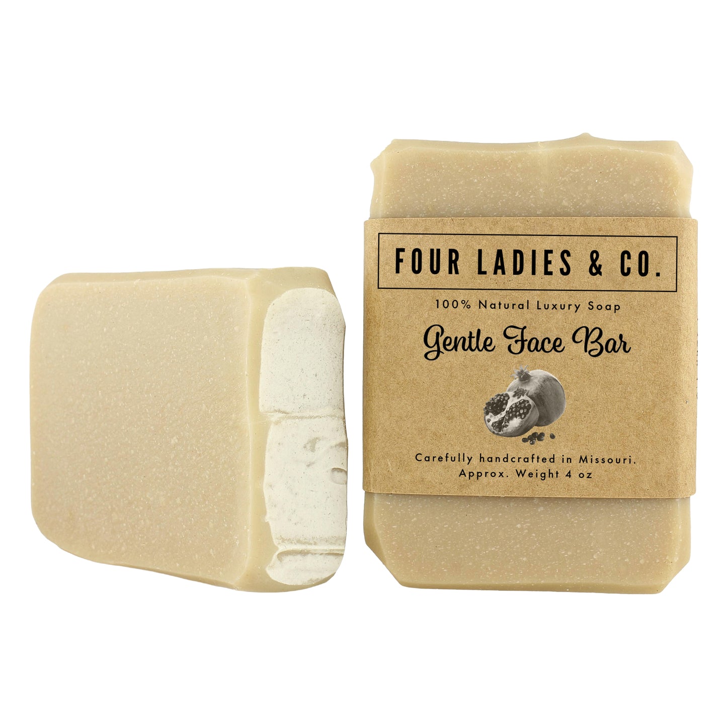 Gentle Face Bar Soap Natural Ingredients Four Ladies & Co Made with Coconut Milk