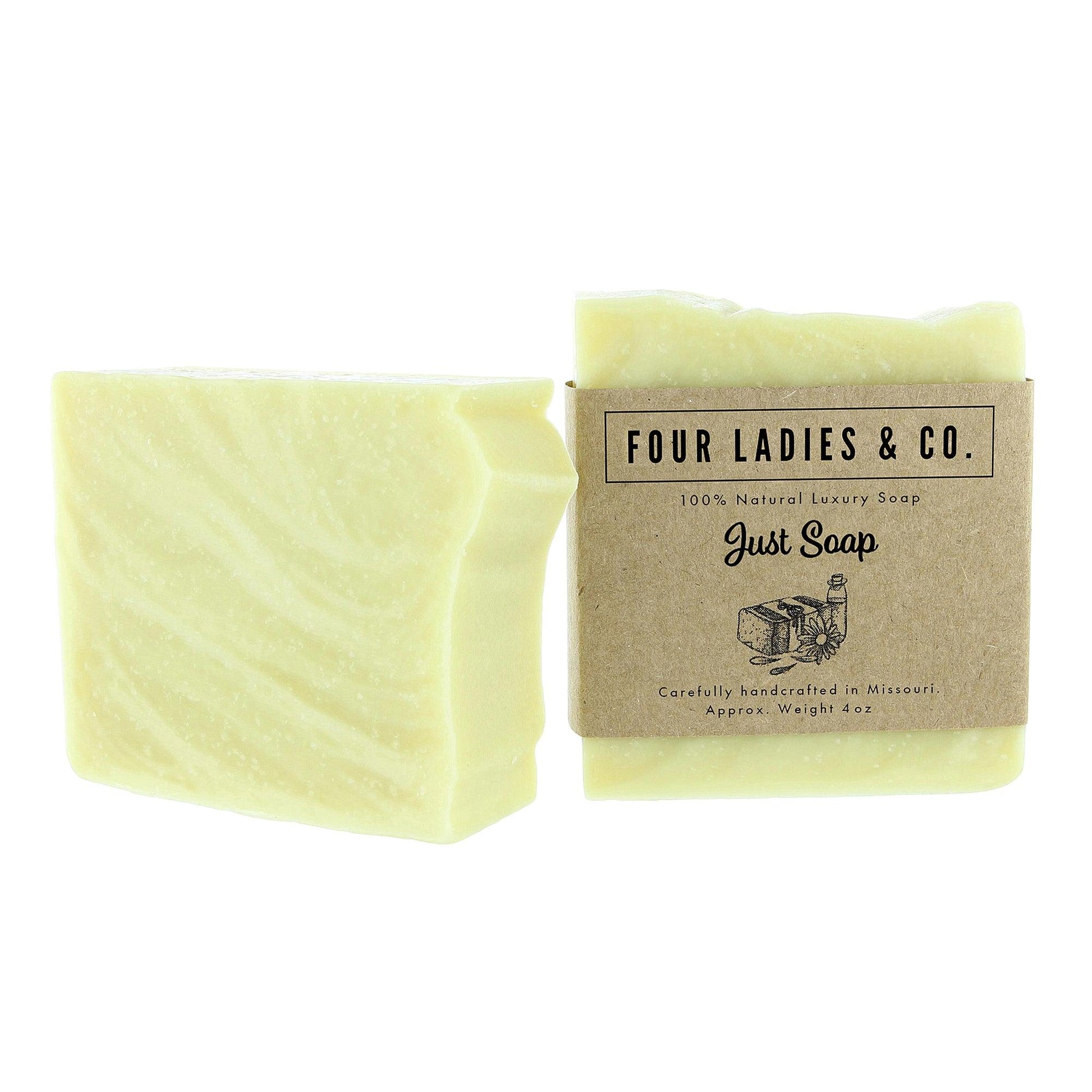 Just Soap Bar Soap Natural Ingredients Four Ladies & Co Made with Distilled Water Unscented