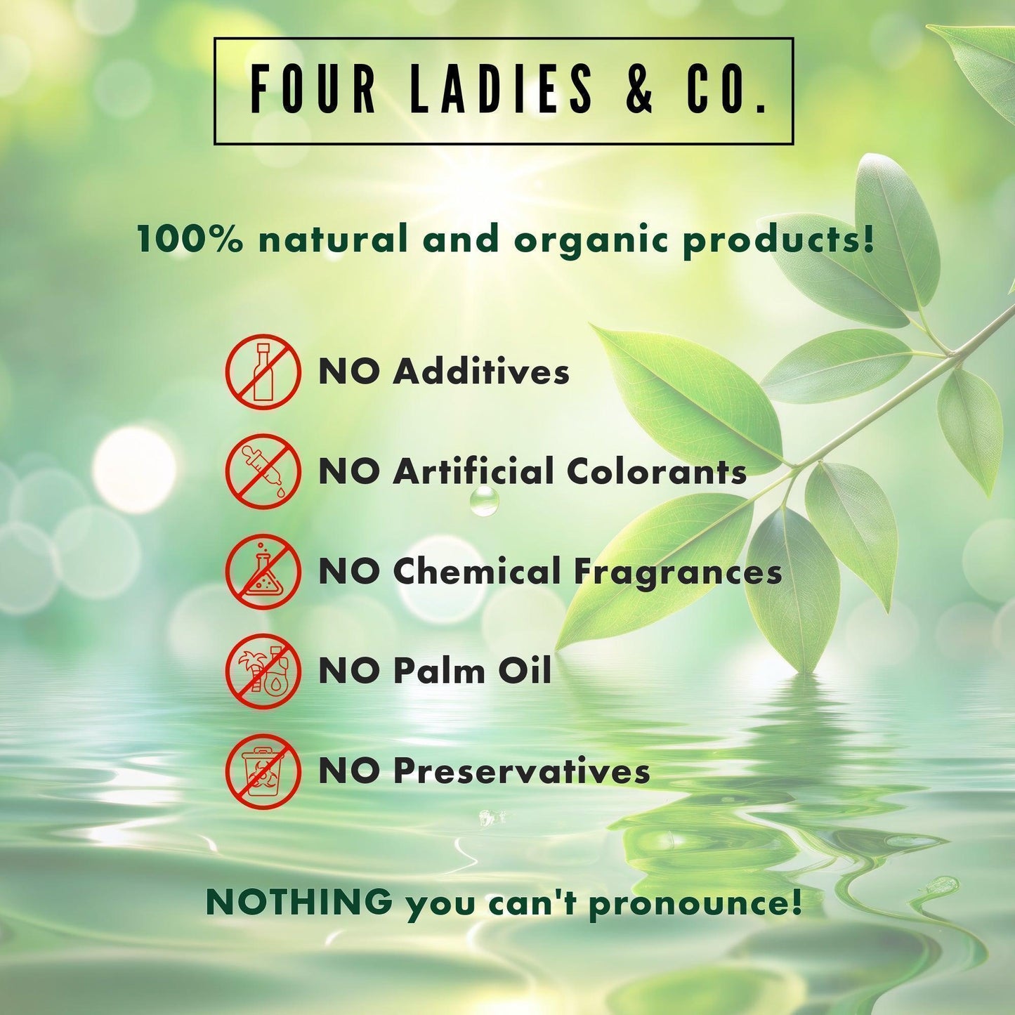 Natural And Organic Products No Harmful Ingredients List Four Ladies & Co