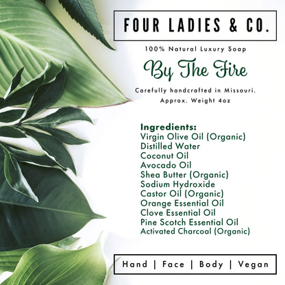 By The Fire Bar Soap Natural Ingredients List Four Ladies & Co Made with Distilled Water