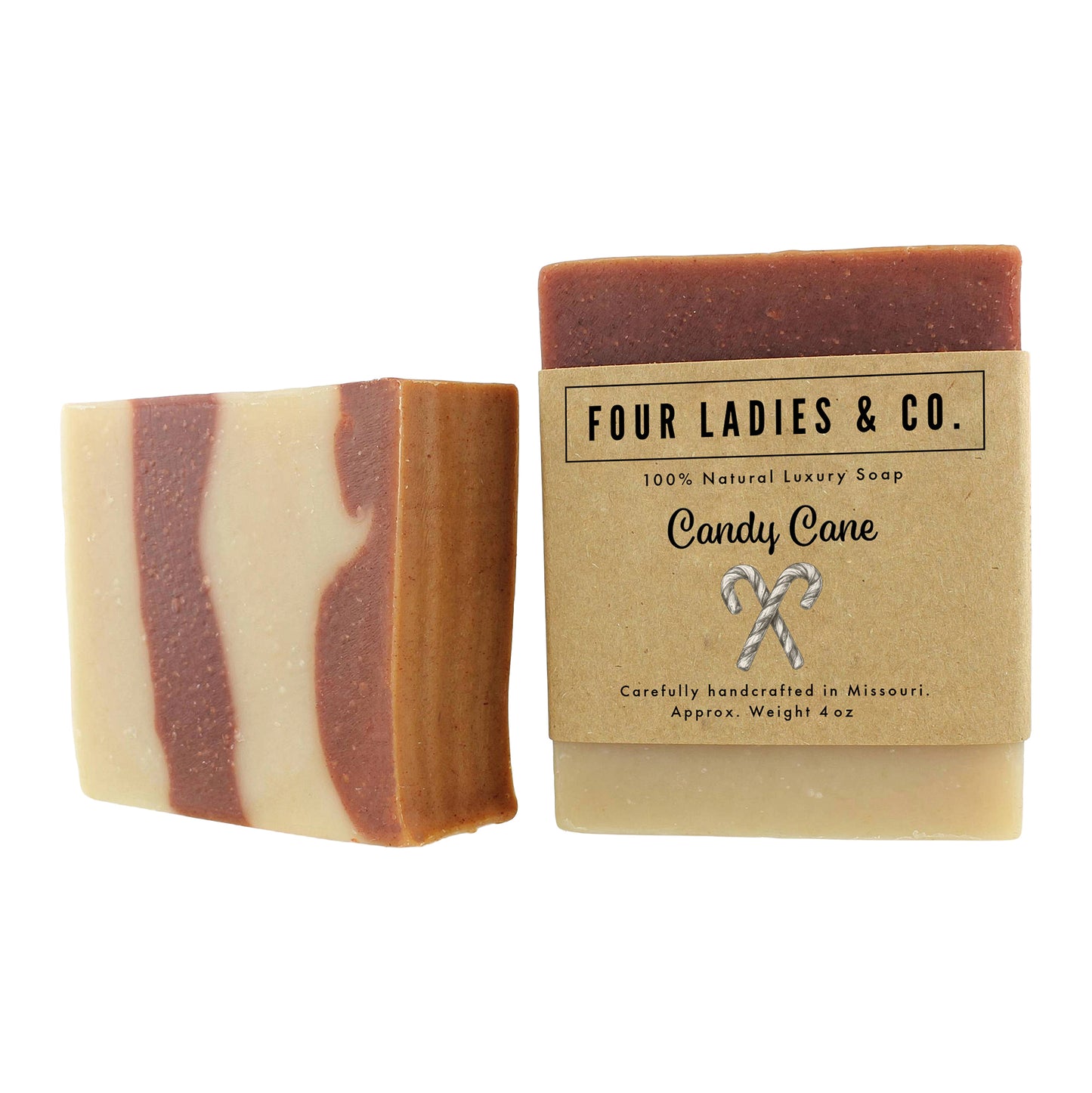 Candy Cane Bar Soap Natural Ingredients Four Ladies & Co Made with Coconut Milk