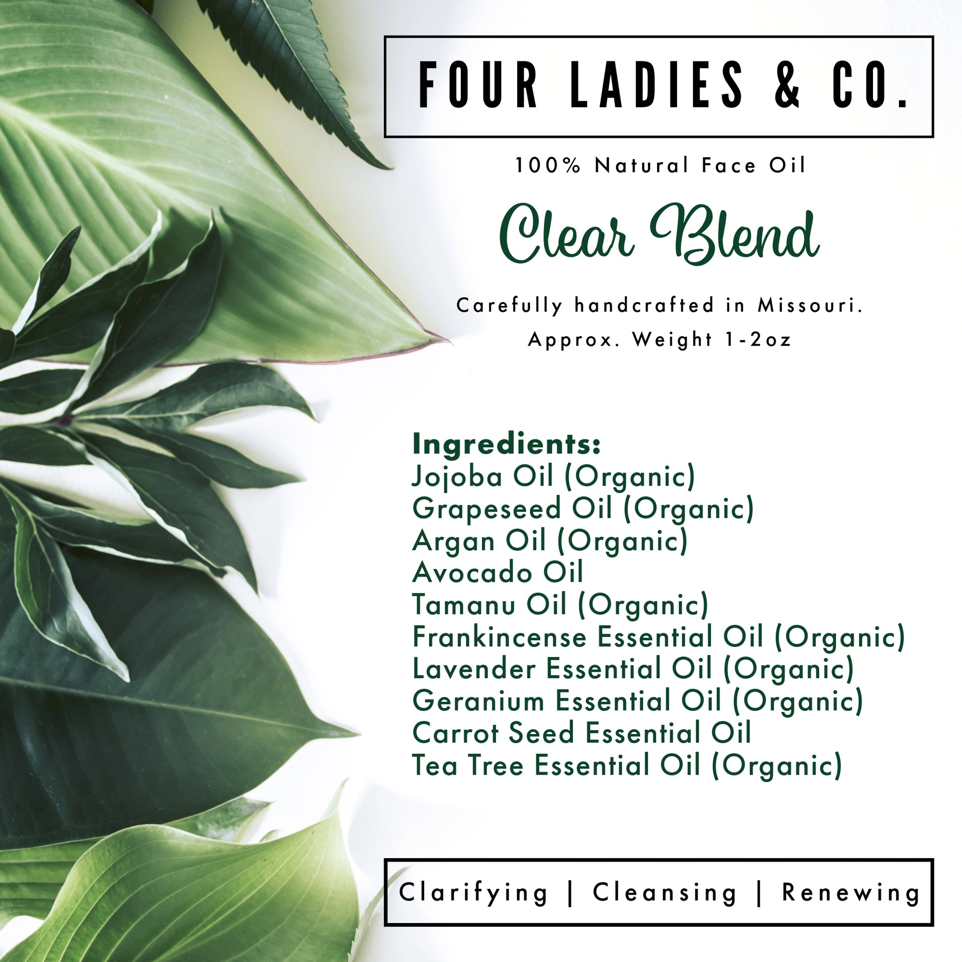 Clear Blend Face Oil Natural Ingredients List Four Ladies & Co Cleansing Renewing