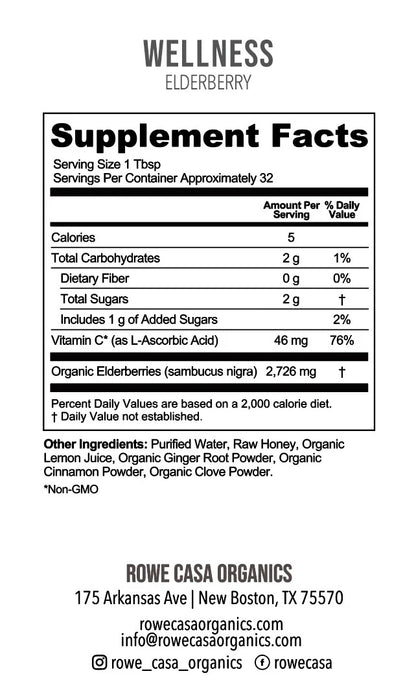 Rowe Casa Organics | Elderberry Immune Support | 16 oz Regular Elderberry