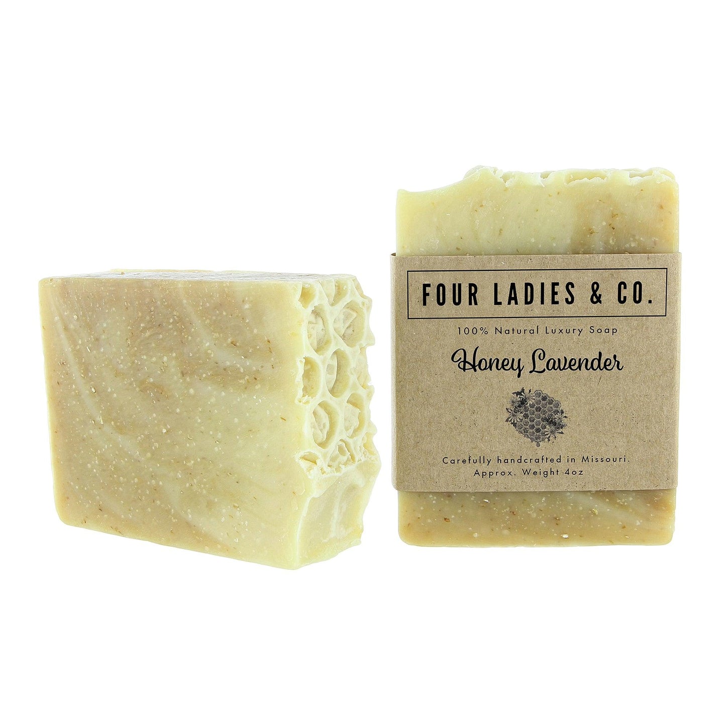 Honey Lavender Bar Soap Natural Ingredients Four Ladies & Co Made with Distilled Water