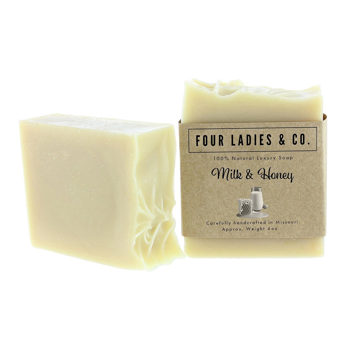 Milk and Honey Bar Soap Natural Ingredients Four Ladies & Co Made with Coconut Milk Unscented