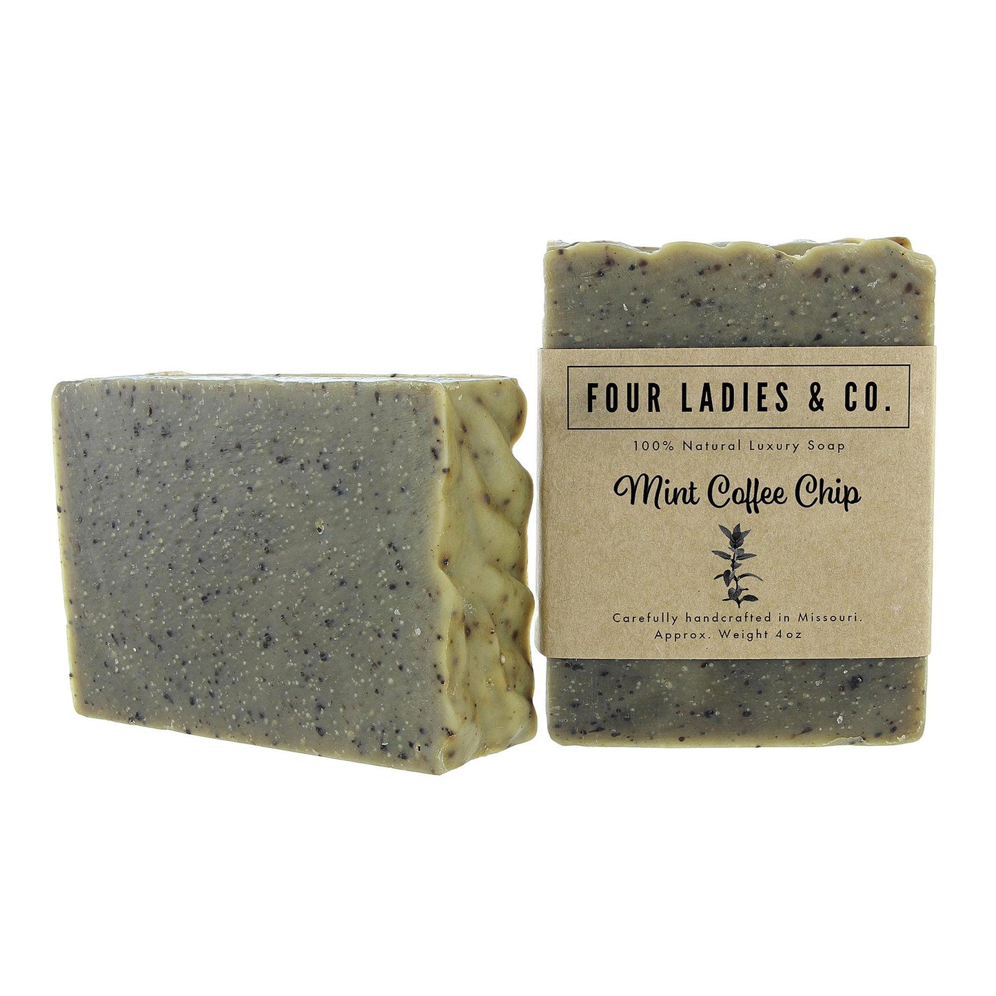 Mint Coffee Chip Bar Soap Natural Ingredients Four Ladies & Co Made with Aloe Vera
