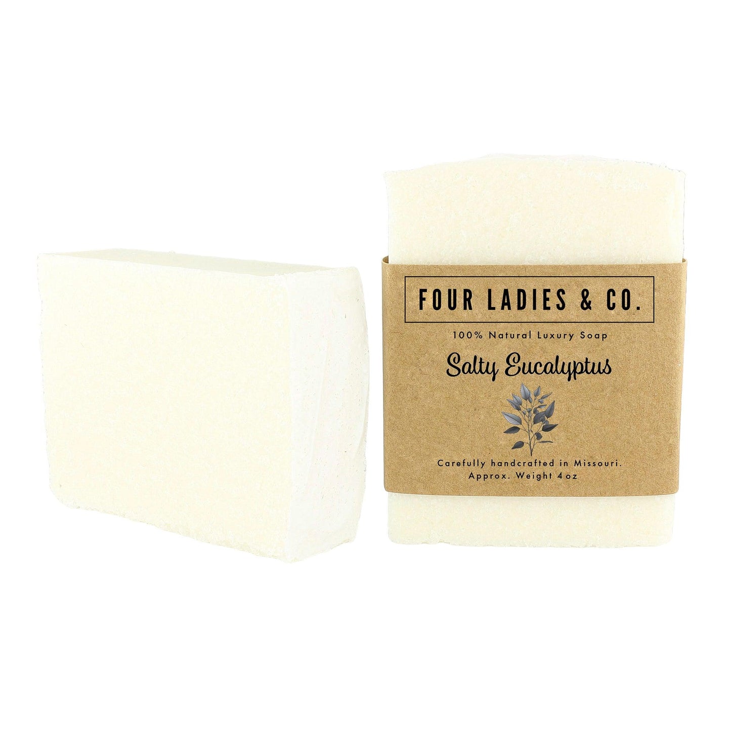 Salty Eucalyptus Bar Soap Natural Ingredients Four Ladies & Co Made with Aloe Vera